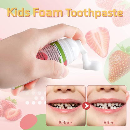 Foam Toothpaste Kids,Foaming Toothpaste Kids for U Shaped Toothbrush,Natural Formula Toothpaste,Deeply Cleaning Gums,Kids Oral Care Toothpaste, (Strawberry &Blueberry)