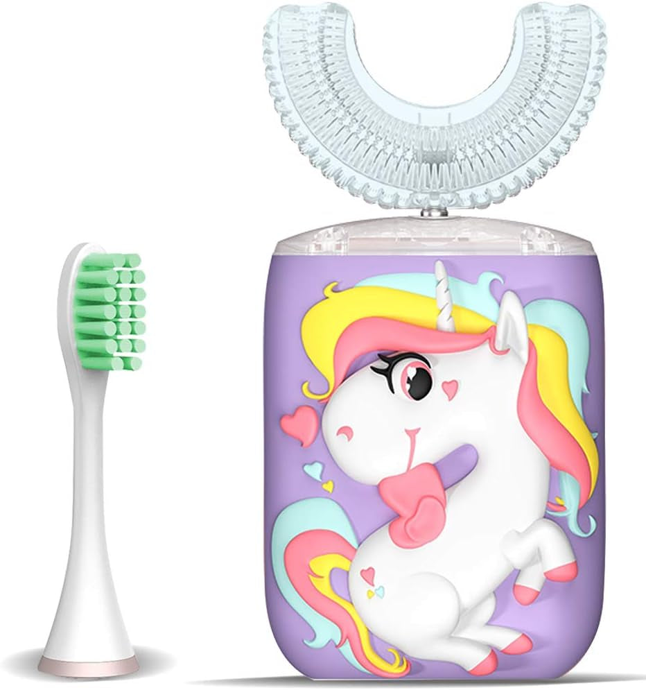 Kids Toothbrush Electric, U Shaped Ultrasonic Automatic Toothbrush with 2 Brush Heads, Six Cleaning Modes, Cartoon Modeling Design for Kids, Special for Birthday Gift (Purple, Kids 2-7)