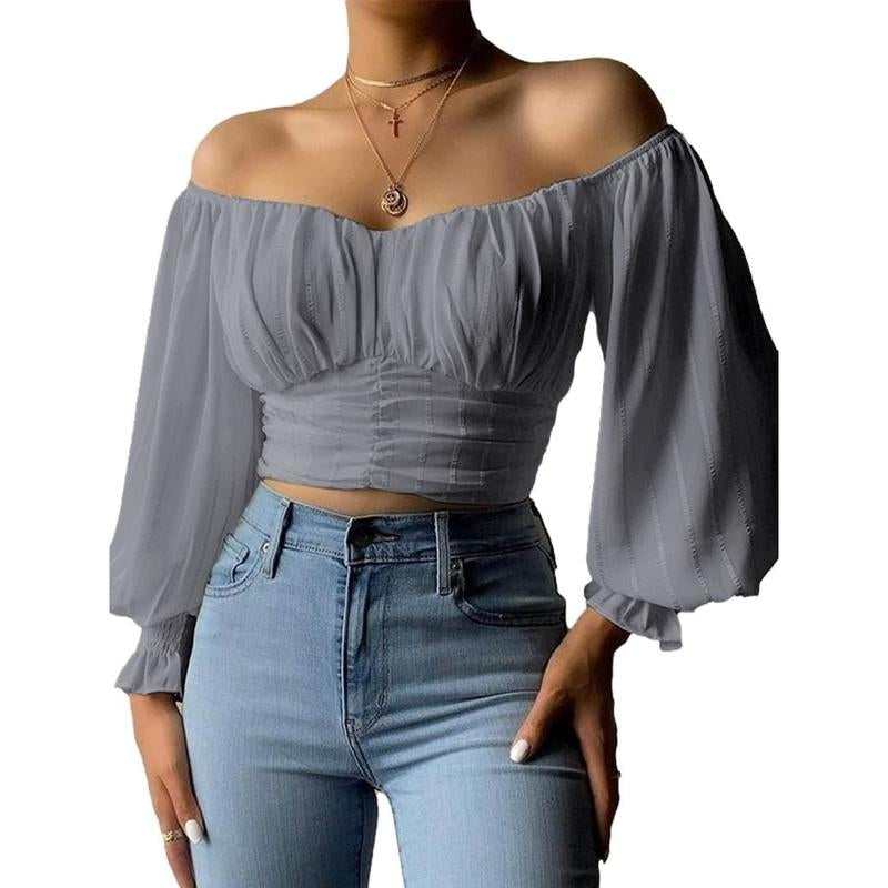 Your Favorite Off The Shoulder Puff Sleeve Slim Fit Party Crop Top