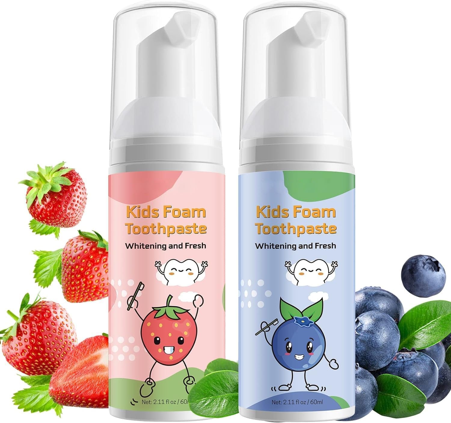 Foam Toothpaste Kids,Foaming Toothpaste Kids for U Shaped Toothbrush,Natural Formula Toothpaste,Deeply Cleaning Gums,Kids Oral Care Toothpaste, (Strawberry &Blueberry)