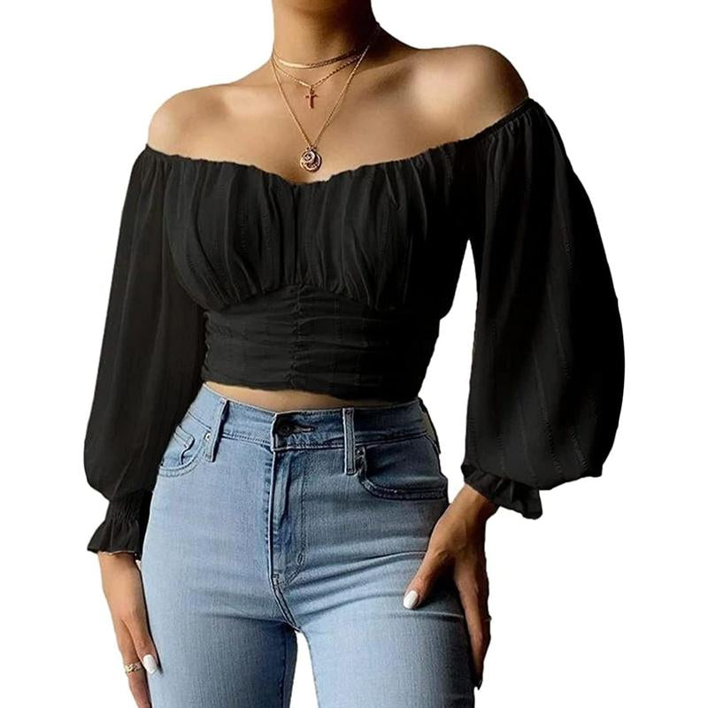 Your Favorite Off The Shoulder Puff Sleeve Slim Fit Party Crop Top